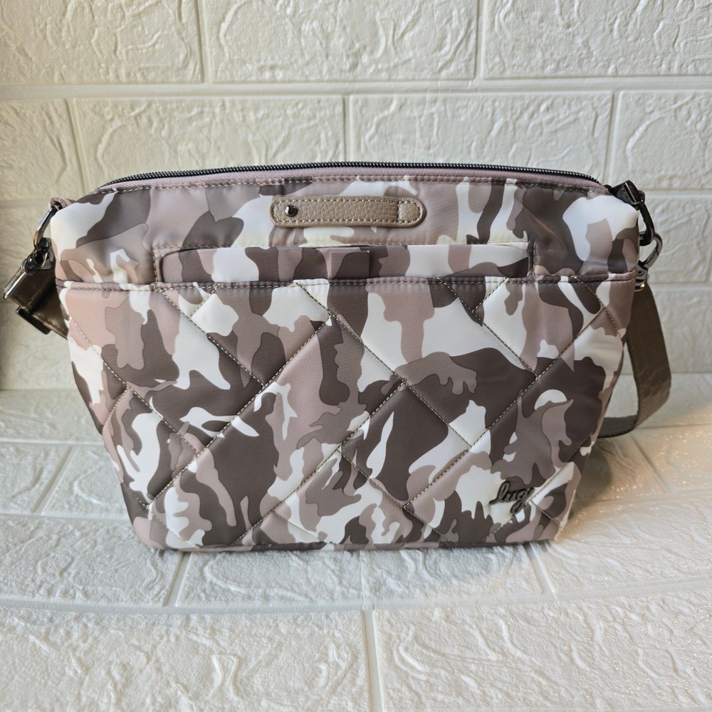 Lug RFID Medium Crossbody Multi-Strap & Charm Flare 2 Camo Taupe Quilted
